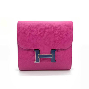 HERMES Wallet Constance Compact Magnolia Blue Pink Bifold Square H Ladies Vaux Epson Leather