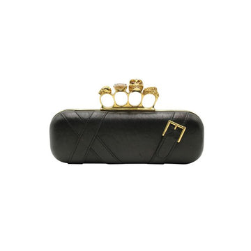 ALEXANDER MCQUEEN Black Leather Knuckle Long Clutch With Skull Detail
