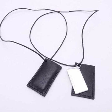 HERMES pair necklace 2000 silver x black metal material leather pendant women's men's