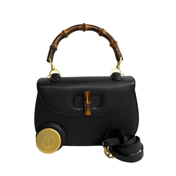GUCCI Old  Bamboo Turnlock Leather 2way Handbag Shoulder Bag Black 18515