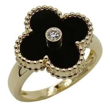 Van Cleef & Arpels Ring Alhambra Women's Diamond Onyx 750YG #50 No. 10 Polished