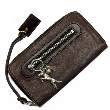 CHLOE  Round Zipper Long Wallet Brown Leather