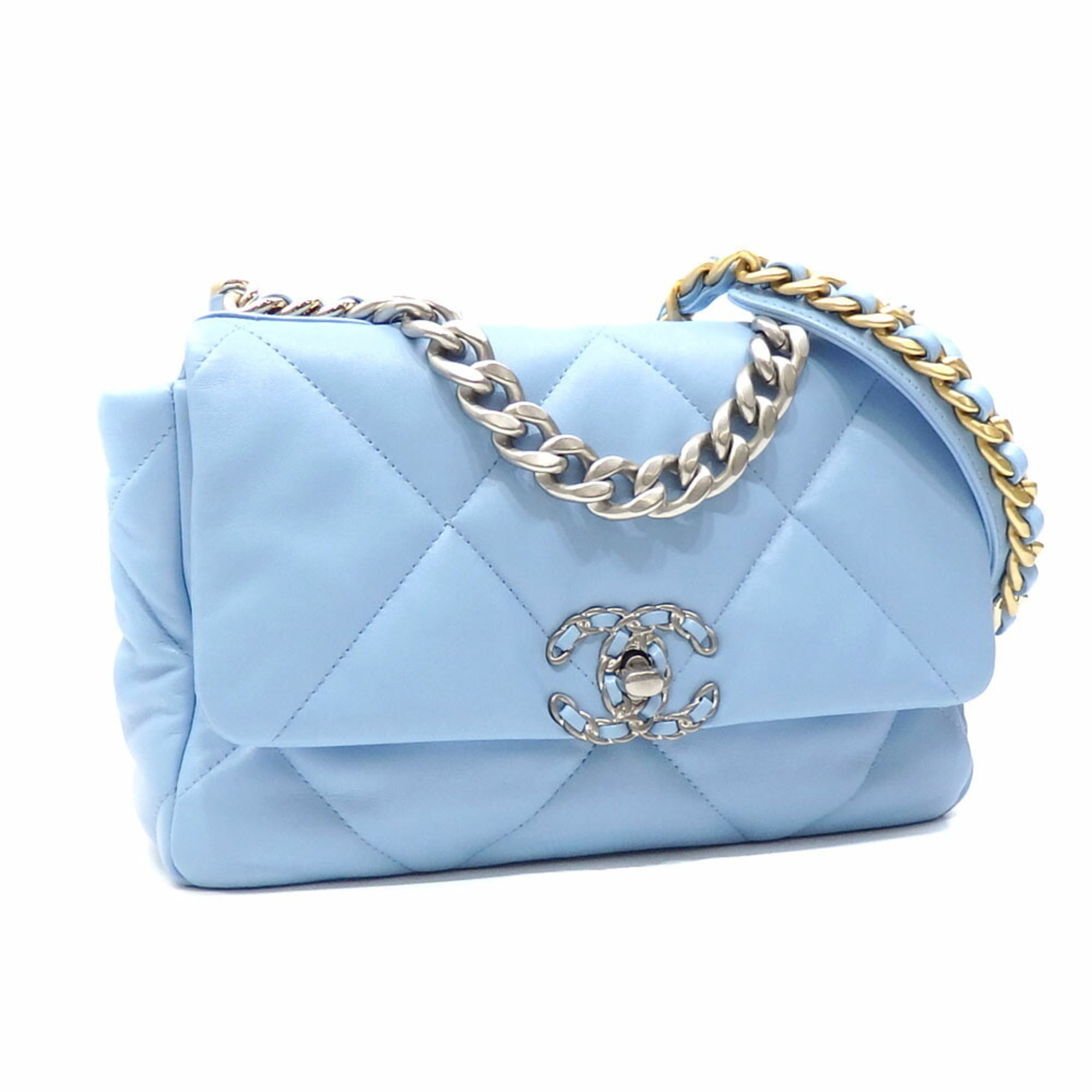 Chanel bag CHANEL 19 ladies light blue lambskin AS1160 hand leather co