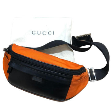 GUCCI Waist Bag Body Logo Plate Nylon x Leather Orange Black 1610