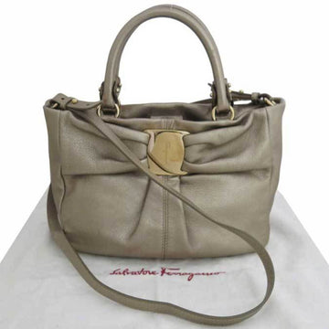 Salvatore Ferragamo 2way Bag Vala Gold Beige Leather Handbag Shoulder Ladies