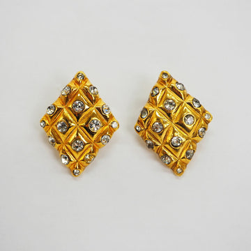 CHANEL Rhombus Matelasse Stone Earrings Clear x Gold Women's