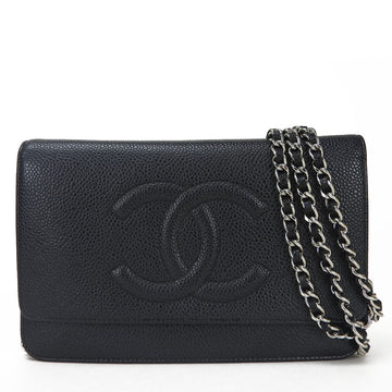 CHANEL Chain Wallet Shoulder Bag Caviar Skin Coco Mark  No. 16 Leather Black Classic Caviarskin Gold