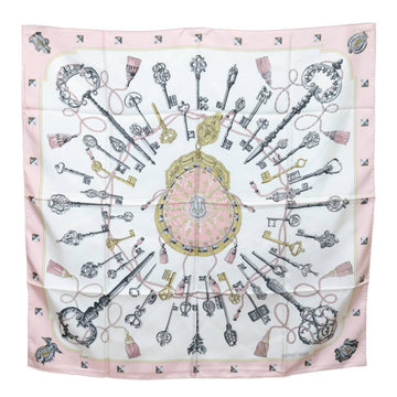 HERMES/ scarf key pattern silk pink x white