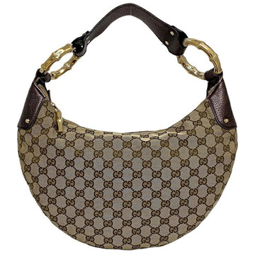 Gucci One Shoulder Bag Beige Purple Gold GG 131038 Bamboo Canvas Leather GUCCI Handbag Metallic Motif Dark