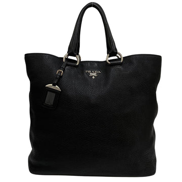 PRADA logo metal fittings leather genuine handbag tote bag business black