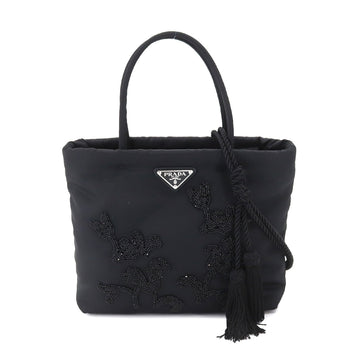 PRADA 2way hand shoulder bag nylon black beads embroidery 1BA257 Hand Shoulder Bag