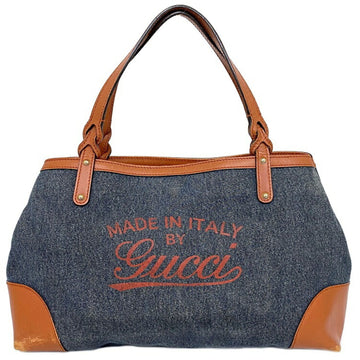 Gucci Tote Bag Blue Navy Orange Craft 348715 Handbag Denim Leather GUCCI Ladies