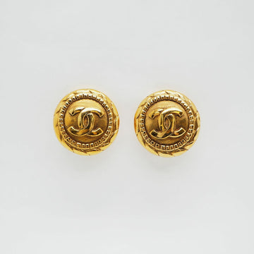 CHANEL round coco mark earrings gold medium size