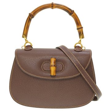 GUCCI Bamboo Shoulder Handbag Leather Brown