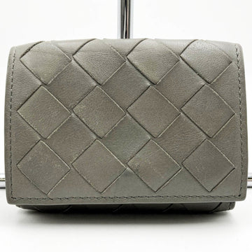 BOTTEGA VENETA BOTTEGAVENETA Trifold Wallet Mini Compact Intrecciato Gray Leather Women's Men's Fashion Accessories USED