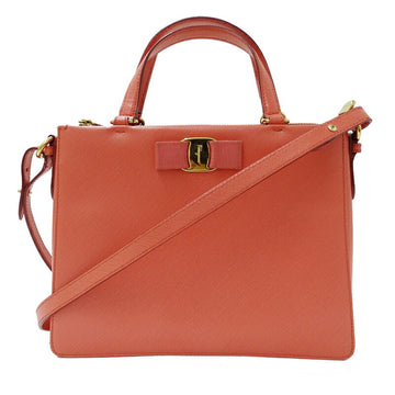 SALVATORE FERRAGAMO Bag Women's Vala Ribbon Handbag Shoulder 2way Leather Coral Pink Orange