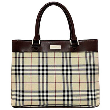BURBERRY tote bag brown beige check nova canvas leather  handbag Lady's