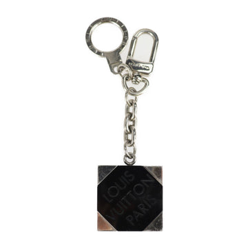 LOUIS VUITTON Portocre Damier Keychain M66356 Metal Plastic Silver Black Key Ring