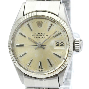 ROLEXVintage  Oyster Perpetual Date 6517 White Gold Steel Ladies Watch BF563361