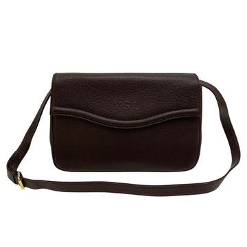 YVES SAINT LAURENT YSL Logo Leather Genuine Mini Shoulder Bag Pochette Brown 42714