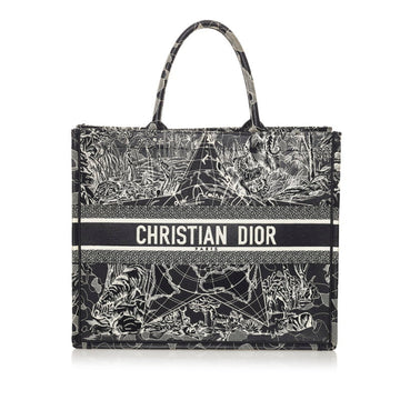 Christian Dior Dior Book Tote Embroidered Around the World Bag 50-MA-0241 Black White Nylon Ladies