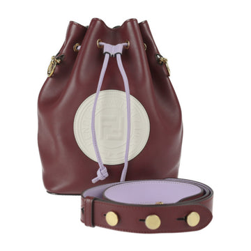 FENDI Mon Tresor Shoulder Bag 8BT298 Leather Bordeaux x Light Purple White Gold Hardware Bucket Drawstring Logo