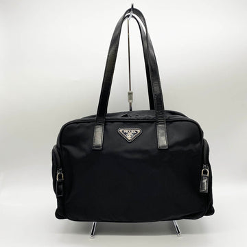 PRADA handbag nylon black tote bag with side zipper pocket