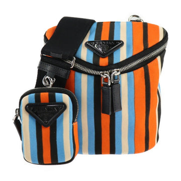 PRADA Shoulder Bag 2VH147 Canvas Leather Orange x Blue Ivory Black Silver Hardware Pouch Included Pochette Triangle Logo Stripe