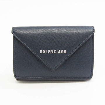 BALENCIAGA Paper Mini Wallet 391446 Women's Leather Wallet [tri-fold] Navy