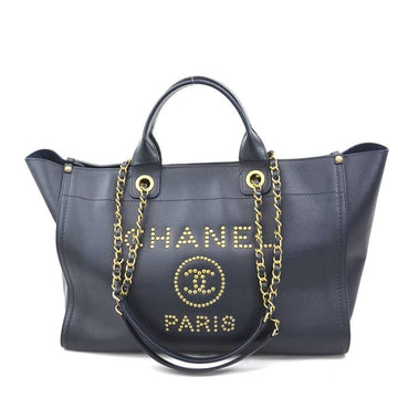 CHANEL Handbag Shoulder Bag Deauville Leather/Metal Navy/Gold Ladies