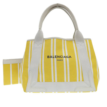 BALENCIAGA Canvas Navy Cabas S Tote Bag 339933 Ivory Yellow
