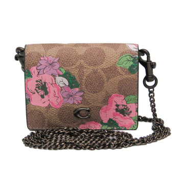 COACH Signature Floral Pattern L1983 Women's Leather,PVC Card Wallet Beige,Brown,Multi-color