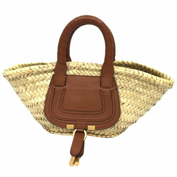 CHLOE  MARCIE Handbraid Raffia Grain Calf Leather Basket Tan Brown Bag aq7444