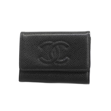 CHANELAuth  Business Card Holder Gold Metal Fittings Caviar Leather Black