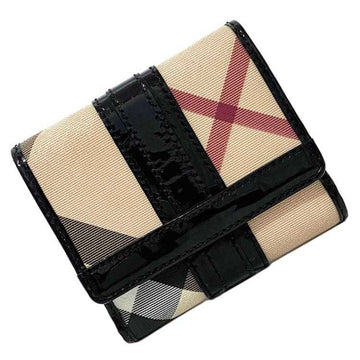 BURBERRY W wallet beige black check double PVC patent leather  folio flap ladies'
