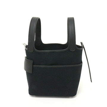 Hermes Picotin Lock PM 18 Cargo Toile Ash x Vaux Swift Black Z Engraved Handbag Cadena