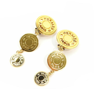 HERMES earrings serie 3 row gold GP plated accessory ladies