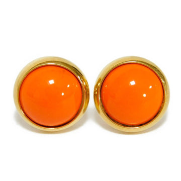 HERMES Earrings Eclipse Enamel Cloisonne Poppy Gold GP Round H Logo Stud Orange Ladies Accessories Jewelry