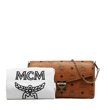 MCM Visetos Glam Chain Shoulder Bag Brown PVC Leather Women's