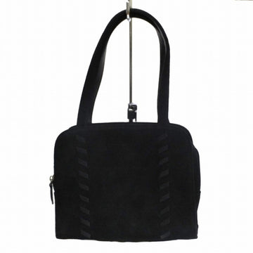 YVES SAINT LAURENT Suede Leather Tote Bag Black Women's Lace-up Handbag