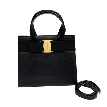 SALVATORE FERRAGAMO Vara Ribbon Hardware Leather 2way Handbag Shoulder Bag Black