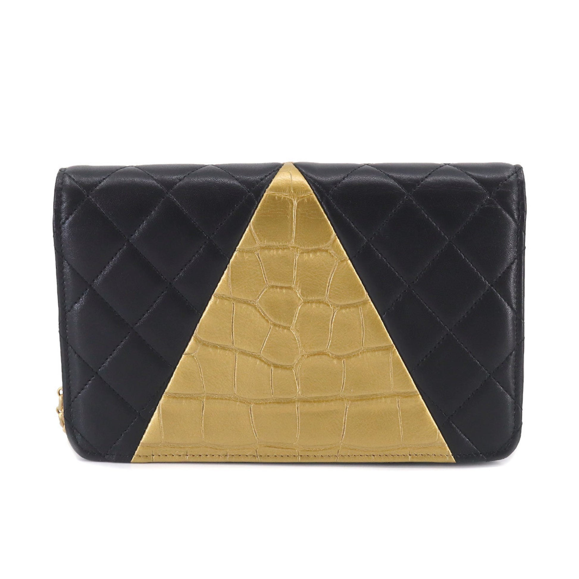 CHANEL Lambskin Quilted Top Handle Wallet On Chain WOC Yellow 1067665
