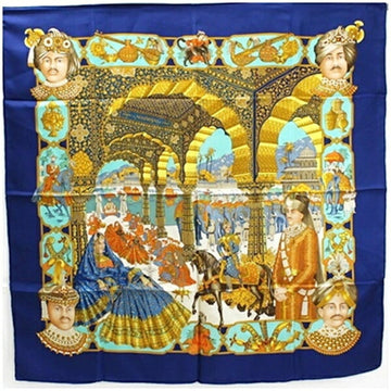 HERMES Silk Scarf Muffler Carre90 Maharaja's Splendor Blue  Ladies