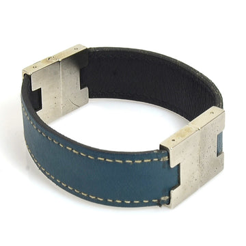 HERMES Bracelet Lurie Leather/Metal Black/Dark Blue/Silver Unisex e55836a