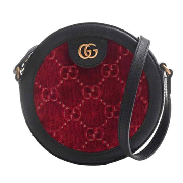 Gucci GG velvet round shoulder bag black red leather