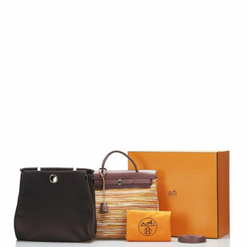 Hermes Yell Bag PM Handbag Shoulder Orange Multicolor Canvas Leather Women's HERMES