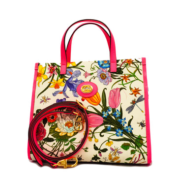GUCCIAuth  Flora 2way Bag 550141 Women's Canvas Handbag,Shoulder Bag Ivory,Pink