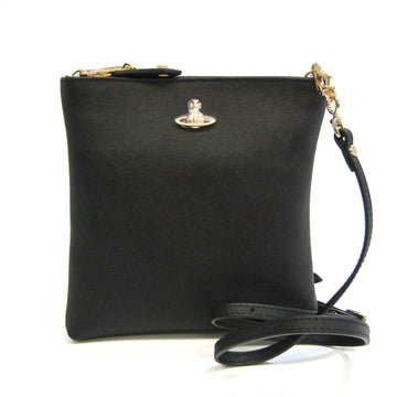 VIVIENNE WESTWOOD Square 51160005 Women's Leather Shoulder Bag Black