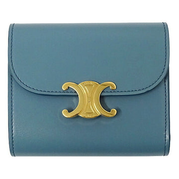 CELINE Wallet Women's Trifold Triomphe Small Leather Light Blue