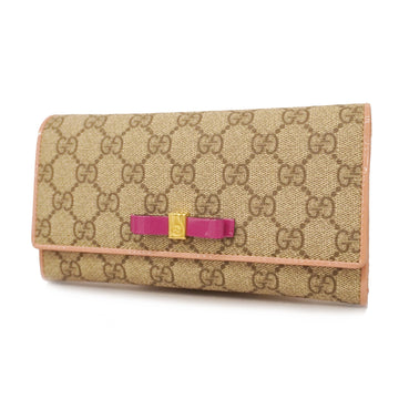 Gucci GG Supreme Bi-fold Long Wallet Gold Hardware 388679 Women's Long Wallet (bi-fold) Beige,Pink